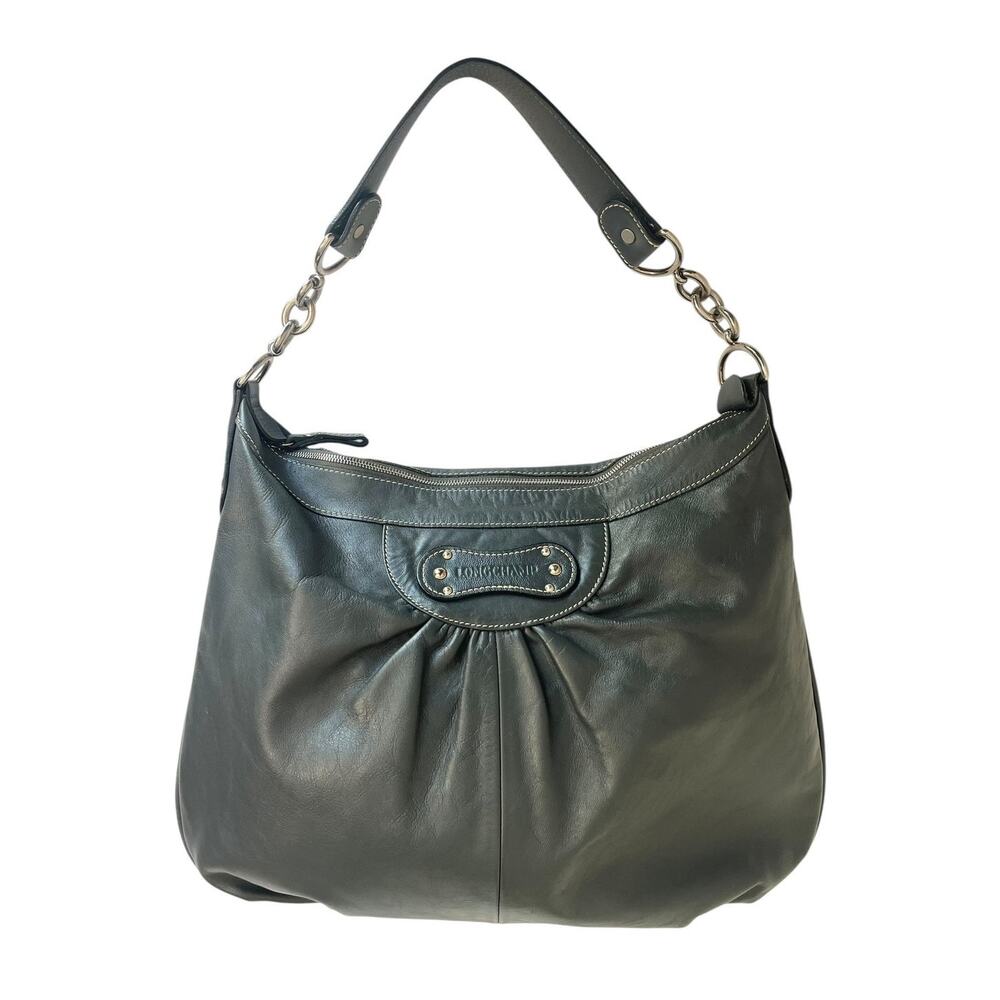 Longchamp Vintage Idole Leather Hobo Shoulder Bag Black Y2K Belted Buckle